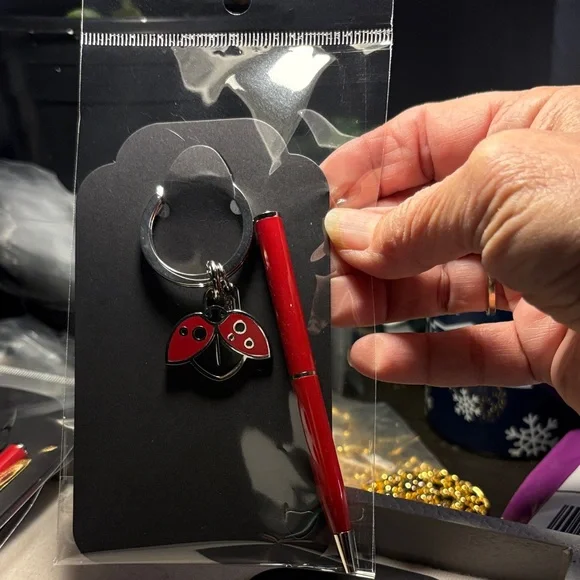 Coach Red Ladybug Keychain with Coach Pen - Picture 5 of 5